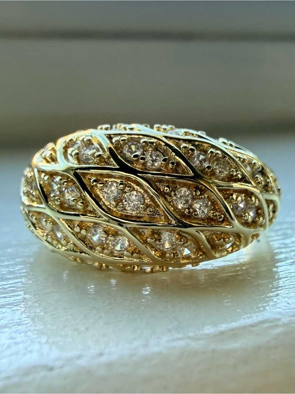 NEW! 18k Gold Plated Pavé Crystal Dome Ring - size 8